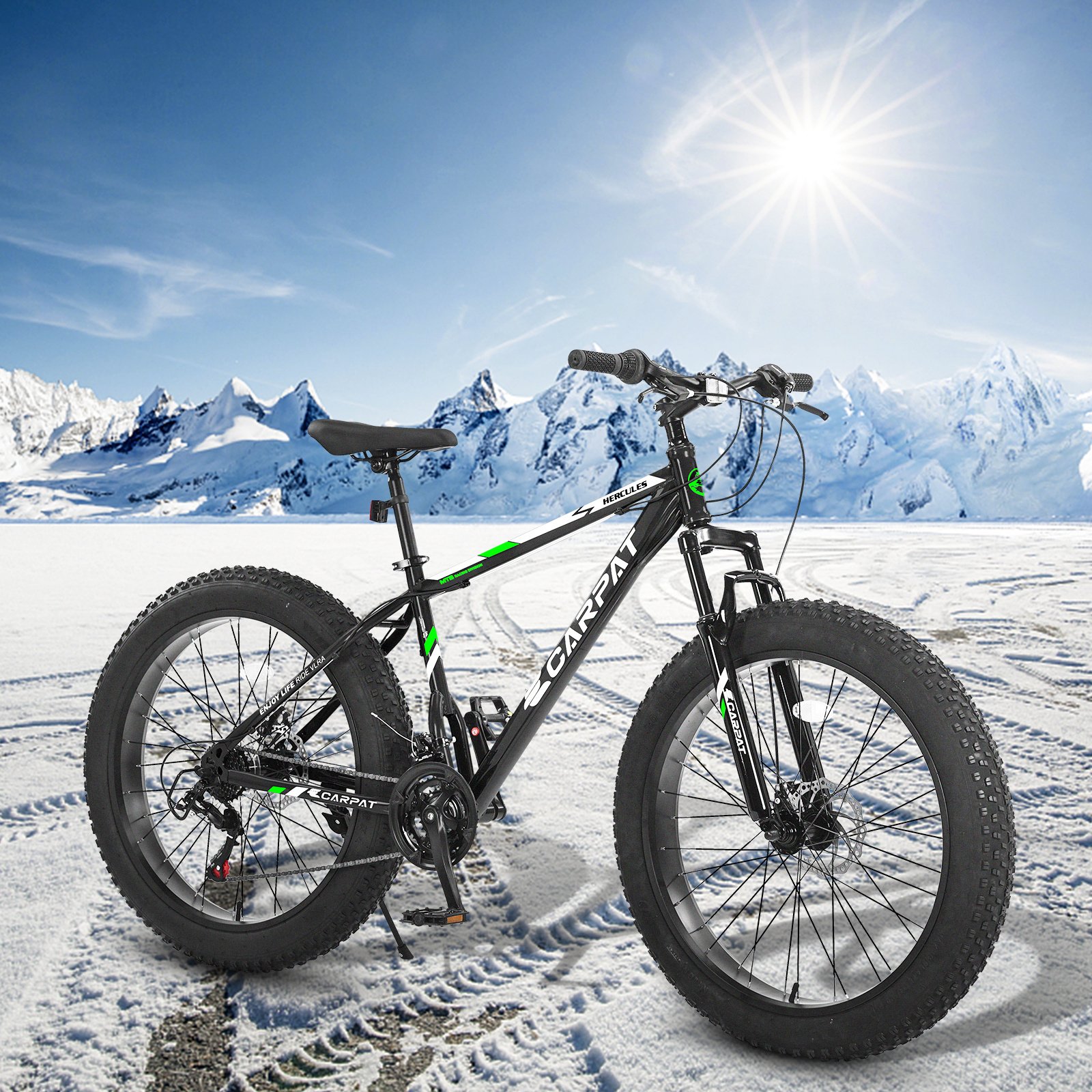 S26109 Elecony 26 Inch Fat Tire Bike Adult&Youth Full Shimano 21 Speed Mountain Bike, Dual Disc Brake, High-Carbon Steel Frame, Front Suspension, Mountain Trail Bike, Urban Commuter City Bicycle - Image 9