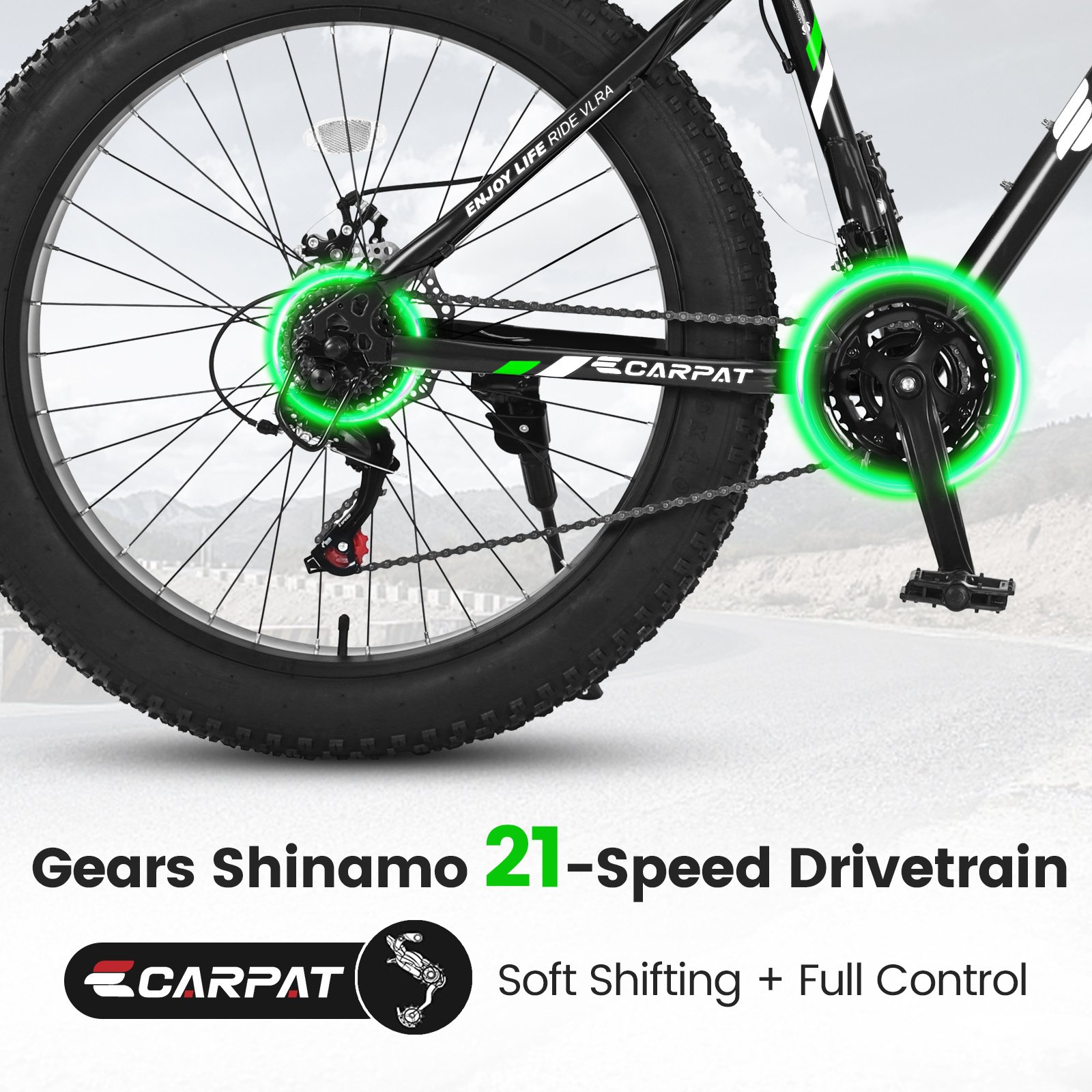 S26109 Elecony 26 Inch Fat Tire Bike Adult&Youth Full Shimano 21 Speed Mountain Bike, Dual Disc Brake, High-Carbon Steel Frame, Front Suspension, Mountain Trail Bike, Urban Commuter City Bicycle - Image 6