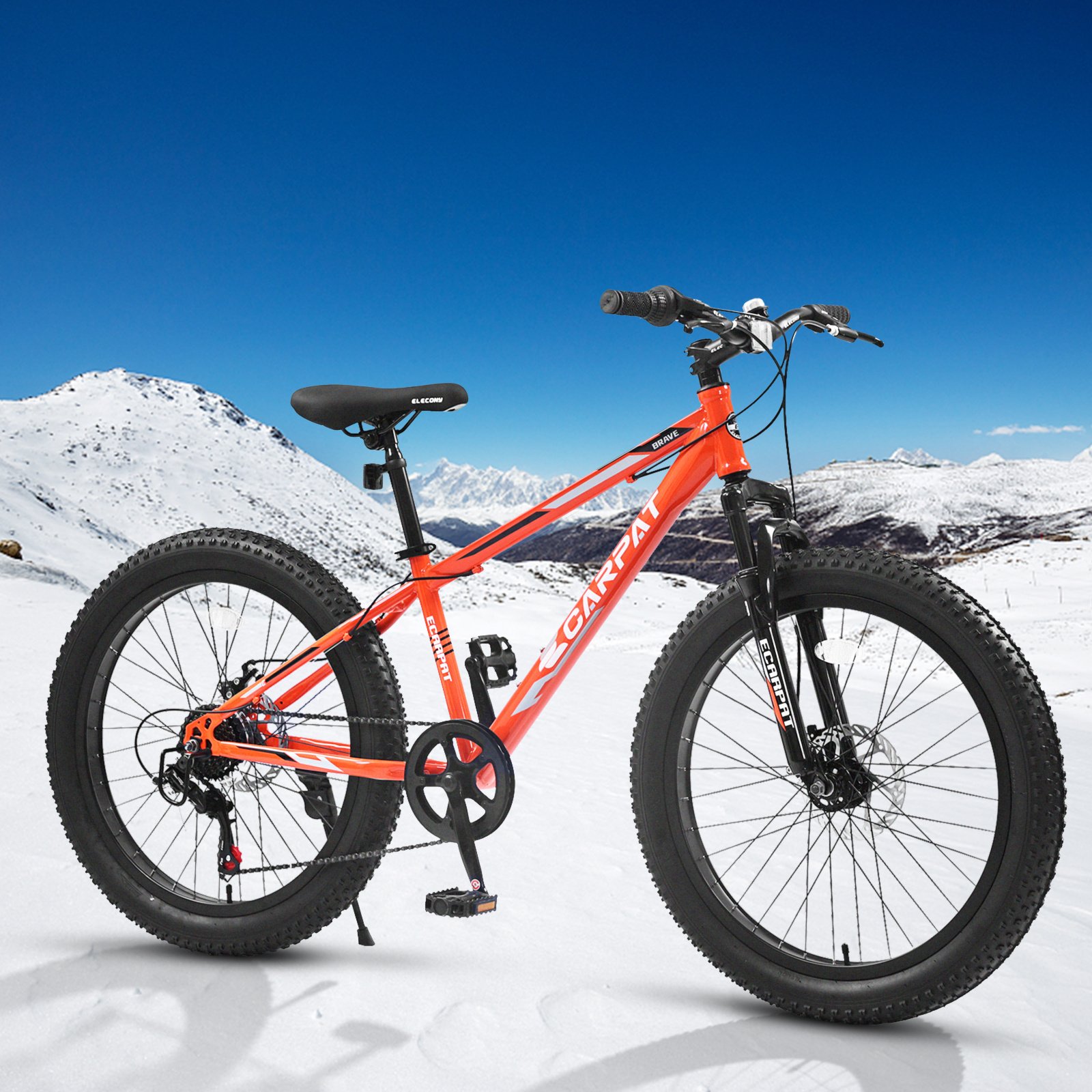 S24109 Elecony 24 Inch Fat Tire Bike Adult&Youth Full Shimano 7 Speeds Mountain Bike, Dual Disc Brake, High-Carbon Steel Frame, Front Suspension, Mountain Trail Bike, Urban Commuter City Bicycle - Image 3